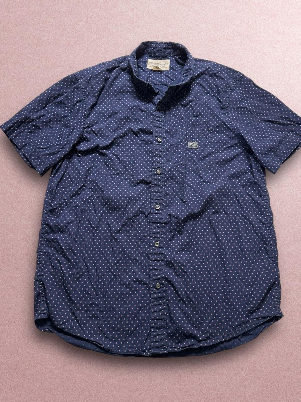 Ralph Lauren Denim & Supply Navy Short-Sleeve Button-Down with White Micro Dots